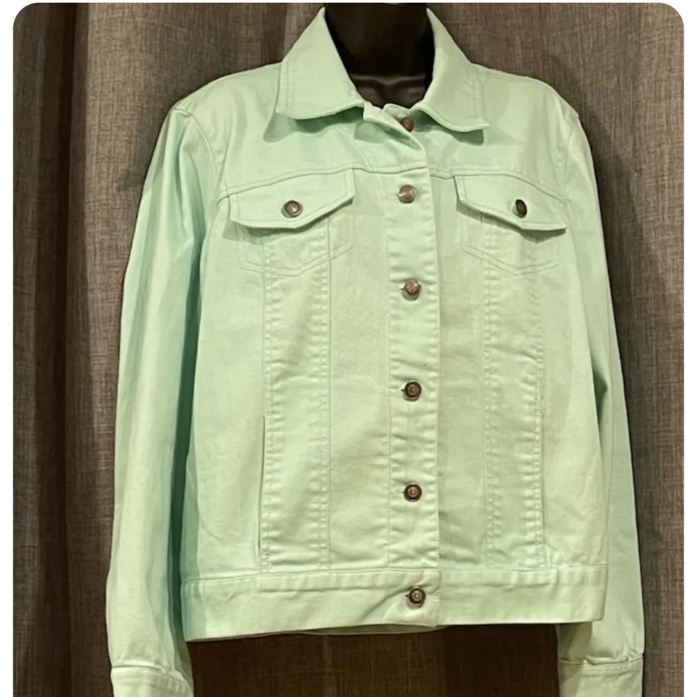 appleseeds Jacket womens Tweed button front classic office causal light Green M